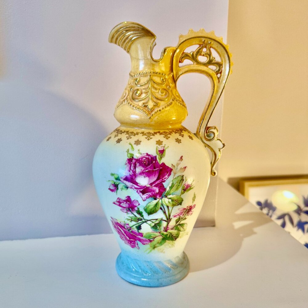Antique Austrian Colourful Rose Vase